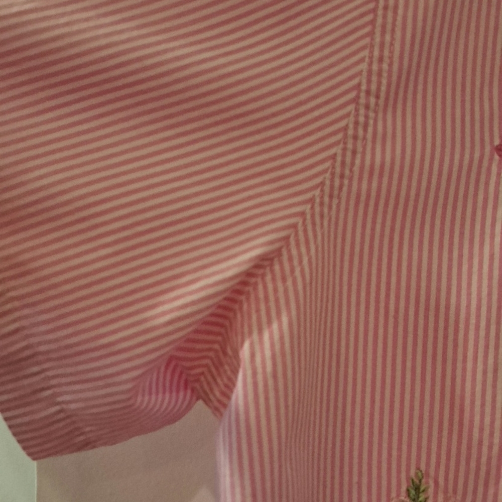 Basic Editions Floral Embroidered Button Down Shirt Pink Striped size M - Picture 8 of 16